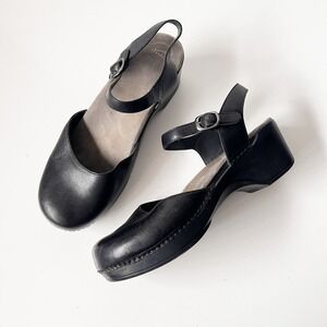 Dansko Mary Jane Sandals Chunky Black Leather Clogs Platform Size 43 / 12.5-13